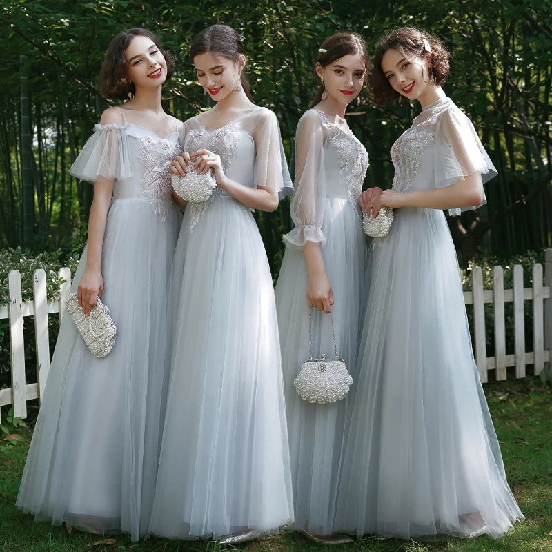 

Bridesmaids Dresses Illusion Spaghetti Straps V-Neck Embroidery Pearls A-Line Short Luxury Tulle Women Wedding Party Gown E151