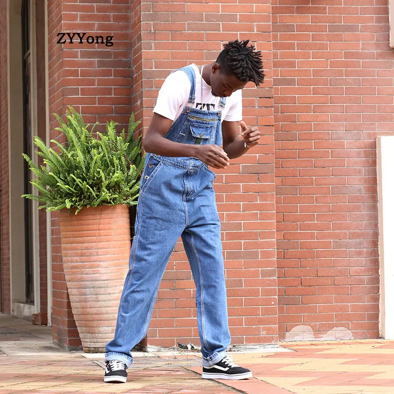 Men's Retro Loose Overalls Denim Bib Pants Fashion Pocket Jumpsuit Men Free Shipping Men's Jeans Men's Casual Fashion Bib