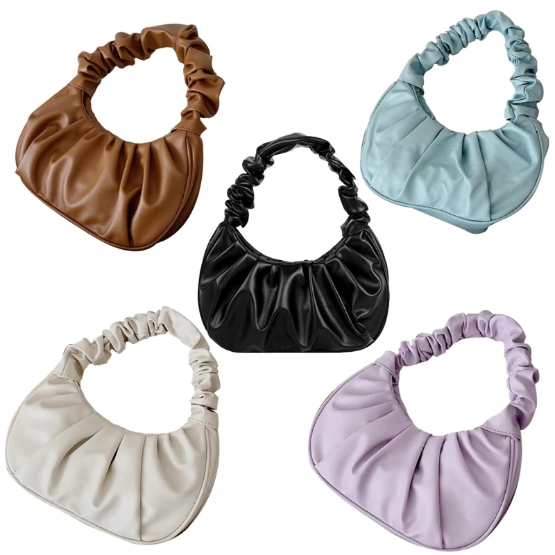 

Summer Pleated Handbag Women Underarm Bag Vintage Design Pu Leather Ladies Small Shoulder Bag Female Travel Shoping Tote Purse