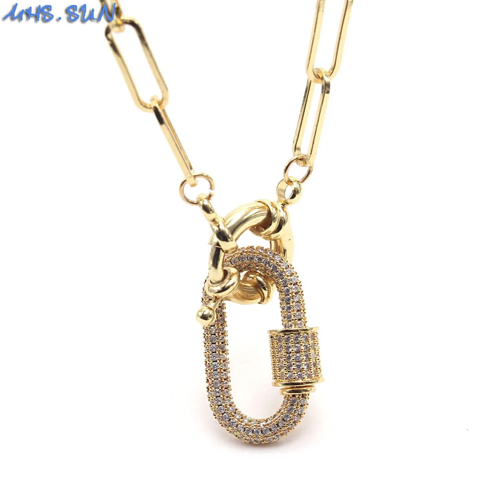 

MHS.SUN Trendy Chunky Chain Necklaces With AAA Cubic Zircon Gold Color Women CZ Jewelry Can Open Clasp Pendant Necklace Gift 1PC