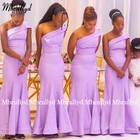 Простой бледно-лиловый длинное платье подружки невесты из Африканской ткани пол Длина женские одно плечо вечернее платье Свадебная вечеринка платье размера плюс