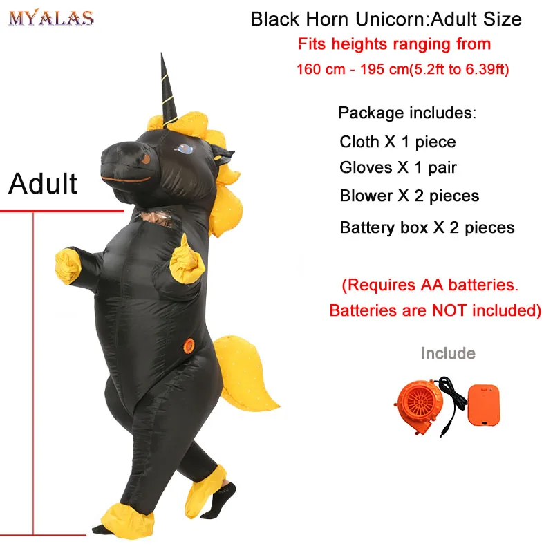 Adults Black Надувной костюм единорога для взрослых; детский маскарадный костюм из фильма; карнавальный костюм на Хэллоуин; костюм животного; одежда для костюмированной вечеринки; disfraz inflable - Цвет: Adults Black