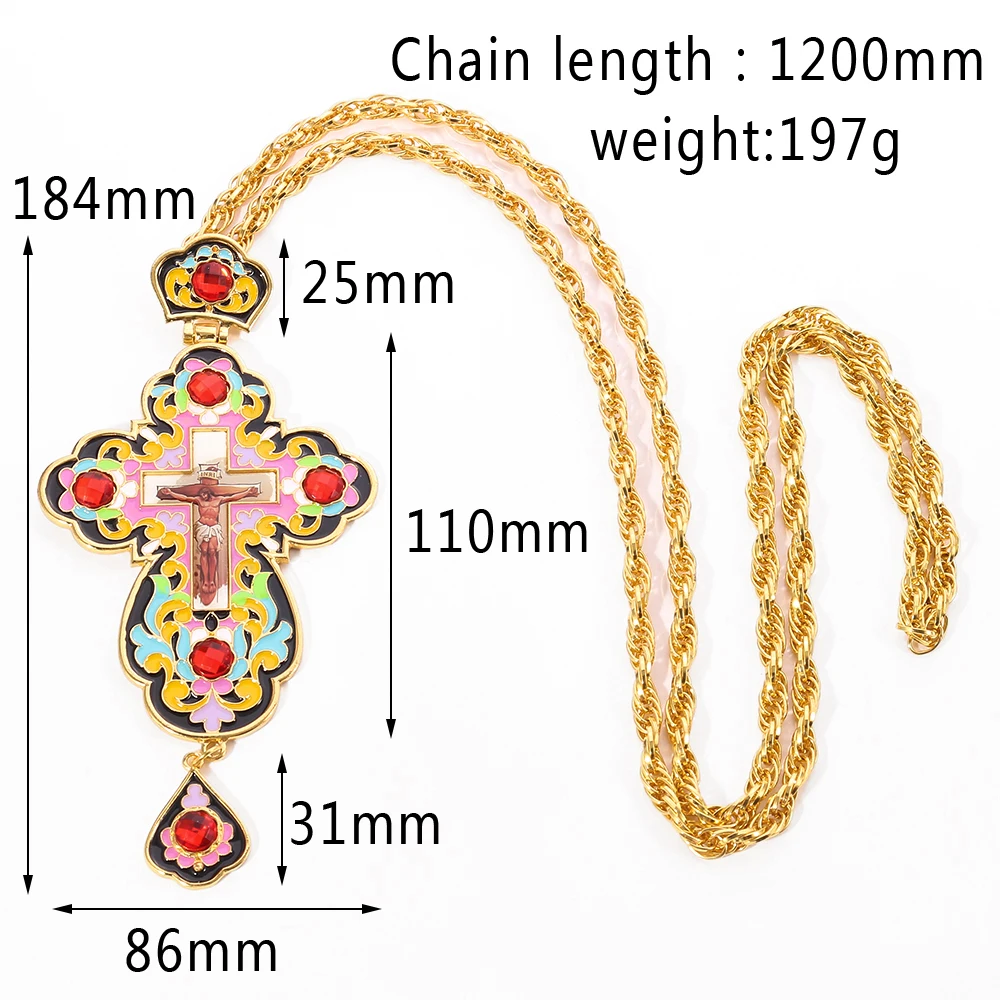 Ожерелье с подвеской в виде нагрудного Креста красные кристаллы красочное масло