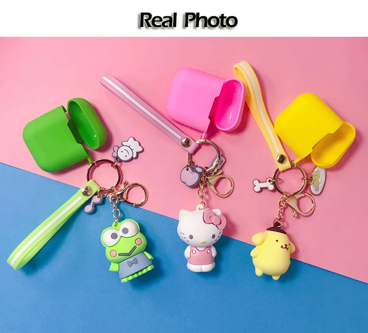 Мультяшный брелок Hello Kitty для Apple AirPods 1 чехол милый KT кот Кролик Лягушка куклы Брелоки Кольцо силиконовый чехол для зарядки AirPods