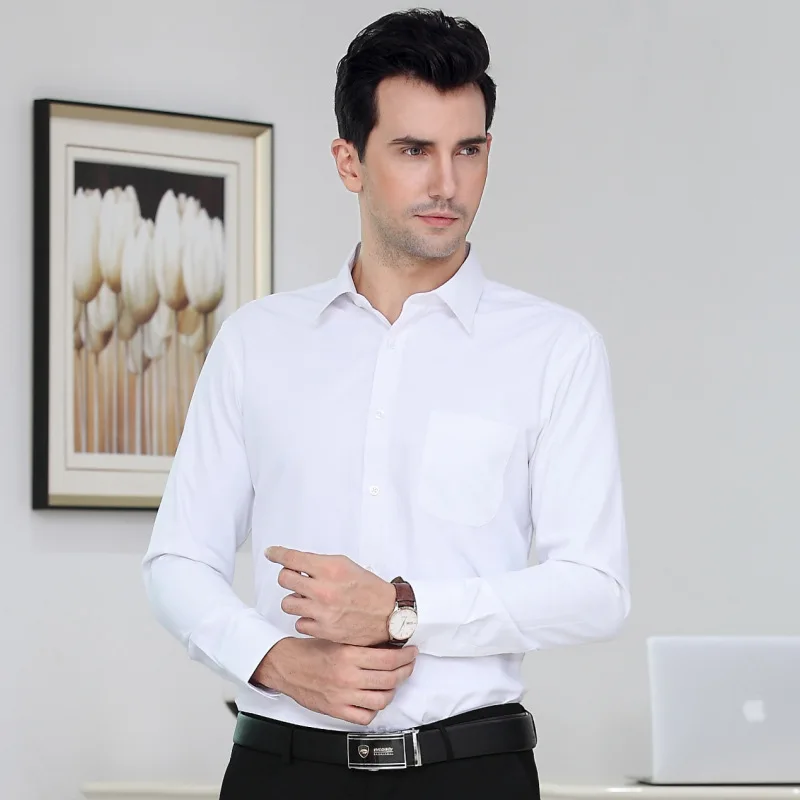 

6-color no iron anti wrinkle white men's long sleeve shirt white collar executive slim women's white shirt business