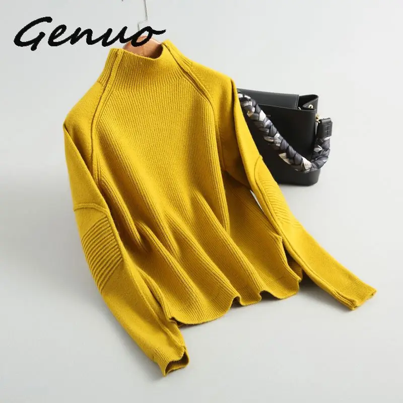 

Genuo New Fashion Turtleneck Warm Women Sweater High Neck Knitted Sweater Pullovers With Thumb Hole Fall Autumn Winter Jumper