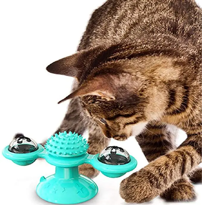 

Interactive Cat Toy Windmill Portable Scratch Hair Brush Grooming Shedding Massage Suction Cup Catnip Cats Puzzle Training Toy