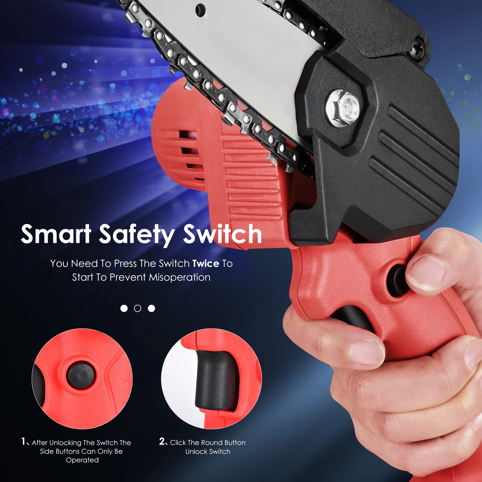 

24V Mini Chainsaw 4-Inch Cordless Electric ChainsawPortable Handheld Electric Saw for Tree Branch Wood Cutter