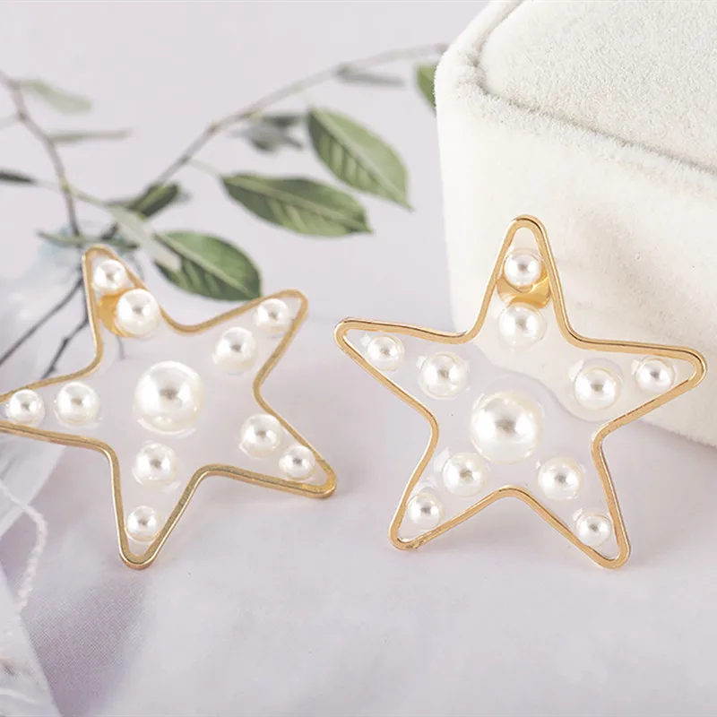 Ahmed корейский милый прозрачный пластик звезда сердце жемчуг серьги гвоздики для