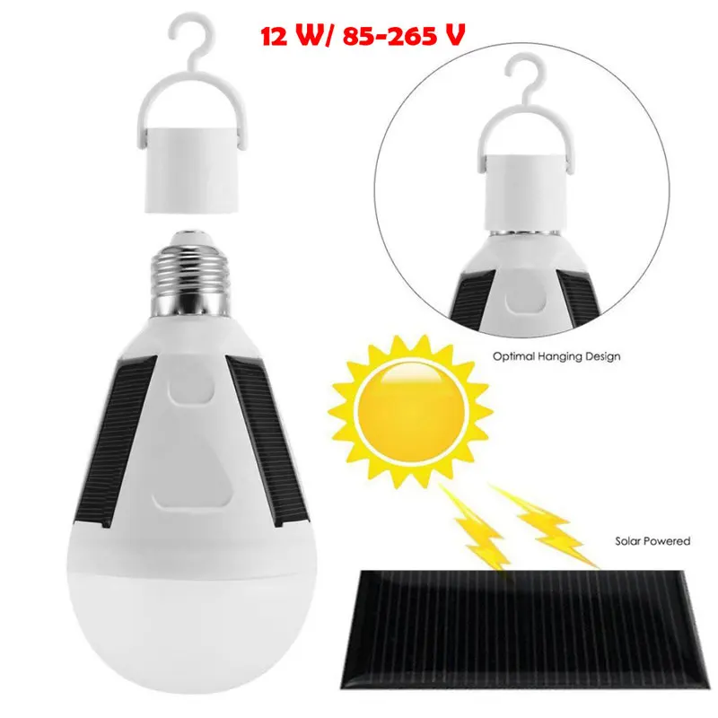 12W Открытый 7 W/12 W E27 Светодиодный для аварийного освещения, на солнечной батарее водонепроницаемый подвесной перезаряжаемый светильник AC 85-265V для похода кемпинга палатки рыбалки 6 - Цвет: 12W