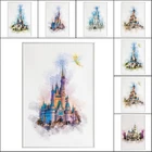 Акварель Disney Принцесса Мечта Замок холст картина мультфильм здание сказочная земля плакаты и печать на стене картины детский Декор