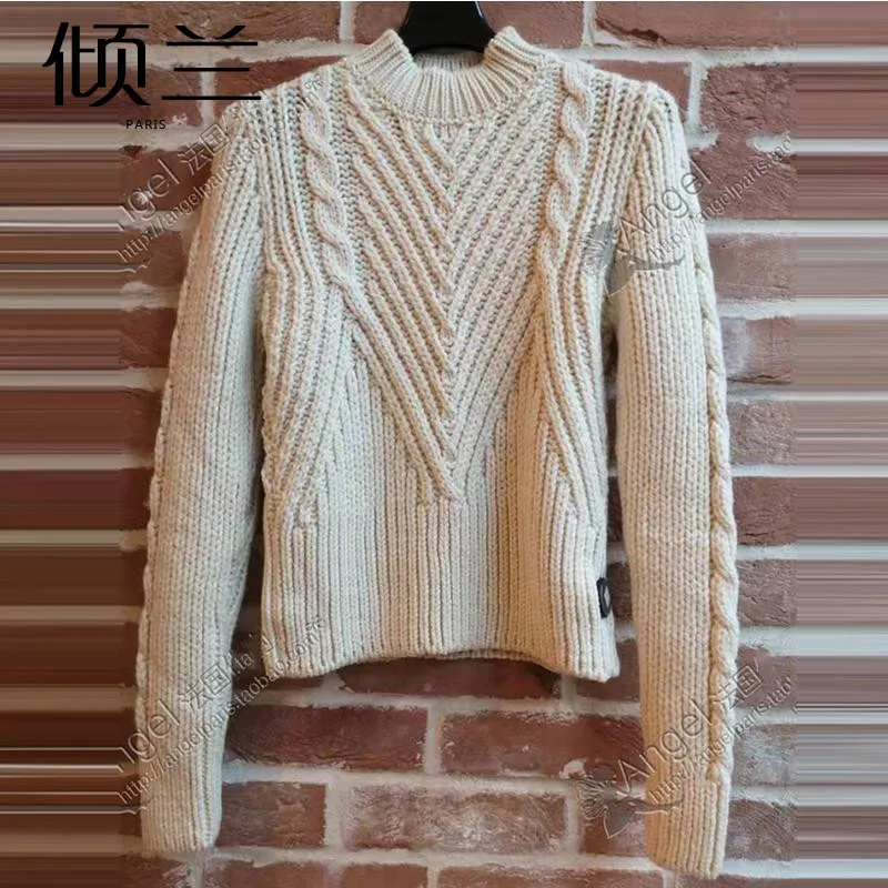 Patads light luxury French s family autumn and winter half high neck Pullover rib wool knitted sweater pu00424