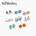 Новинка 2021, модные Школьные Инструменты, шары, доска для рисования, калькулятор, смешанные вещи, ручная работа, эпоксидные акриловые серьги-гвоздики