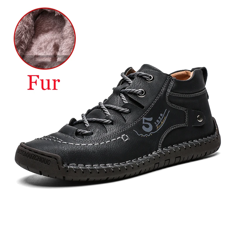 Black Fur Брендовые мужские зимние ботинки зимние плюшевые теплые мужские мотоциклетные ботинки мужские Нескользящие ботильоны на шнуровке Водонепроницаемая Осенняя мужская Рабочая обувь - Цвет: Black Fur