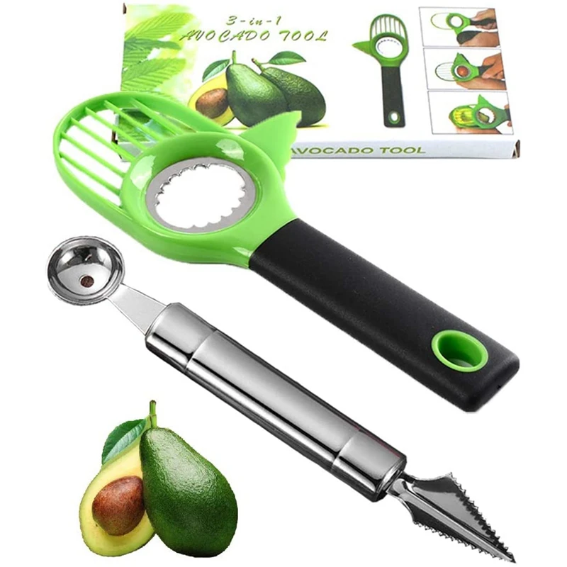 

Avocado Slicer 3 in 1 Multifunctional Splitter Pitter Kitchen Tool with Good Grip Handle BPA Free Easy Clean