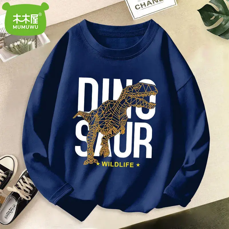 

Boy's Long-Sleeved T-shirt New Spring and Autumn Big Children 100% Cotton Coat Children's Autumn Trendy Thin Bottoming Shirt