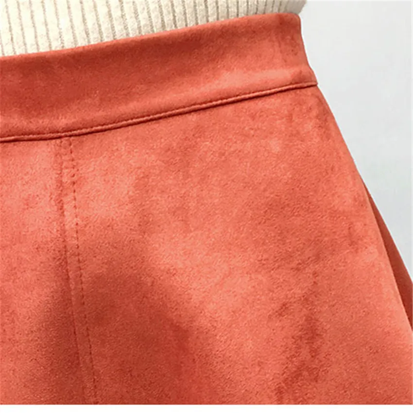 Женская винтажная замшевая юбка длинная Плиссированная миди с завышенной талией