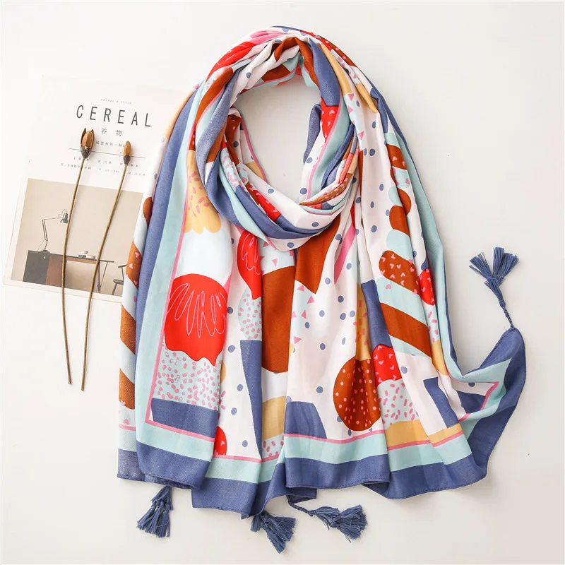 

Ladies Fashion Geometric Patchwork Tassel Viscose Shawl Scarf Autumn Print Soft Muffler Headband Foulards Sjaal Wrap Hijab Snood