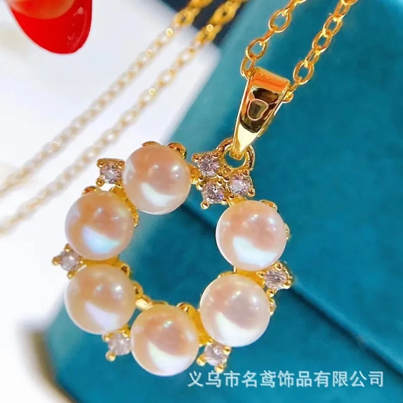 

New genuine natural freshwater round pearl necklace pendant for women's fashion jewelry