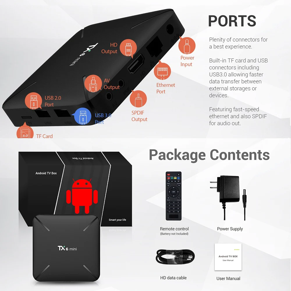 TX6 Мини Android 9 0 Смарт ТВ коробка 2 Гб 16 Allwinner H6 четырехъядерный 4G Wifi USB3.0 HDR 4K Google Player
