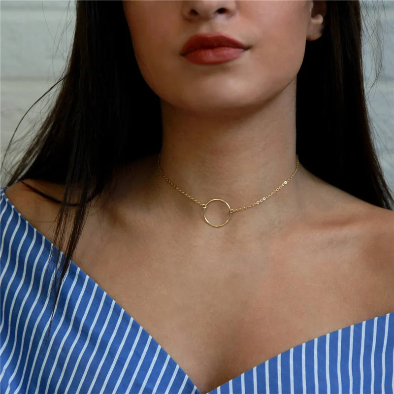 

12Pcs/lot Cirlcel Pendant Chain Necklace Simple Necklace for Women Wholesale