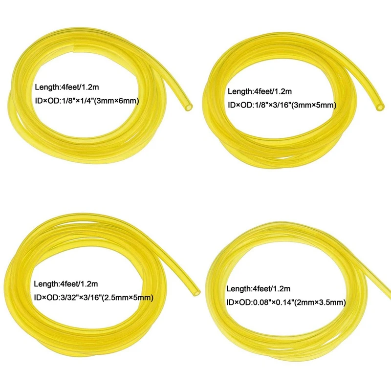 

4 Sizes Feet Fuel Lines Hose with 4 Fuel Filter and 4 Bulb, Replacement Set for Chainsaw String Trimmer