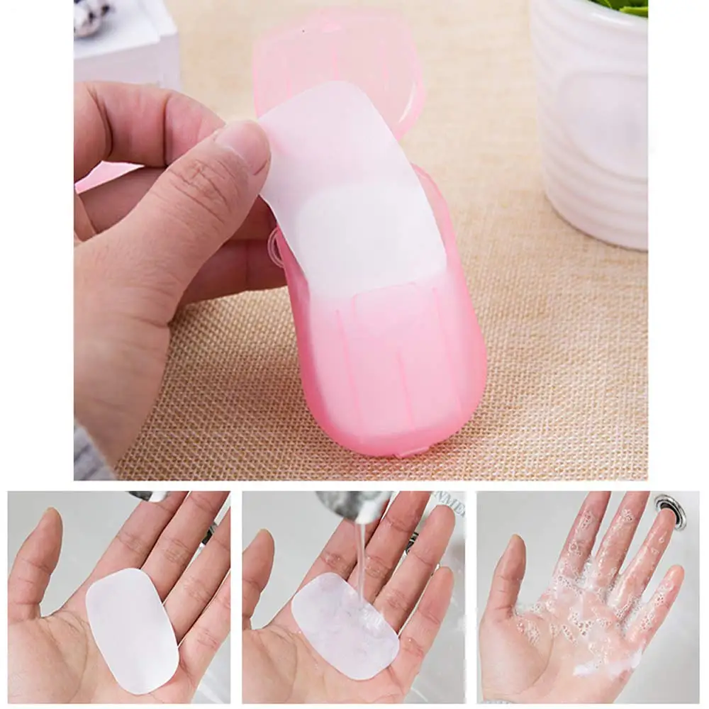 

20pcs/Box Disposable Soap Paper Floral Scent Slice Sheets Foaming Soap Outdoor Disinfection Paper Mini Travel Portable Soap Box