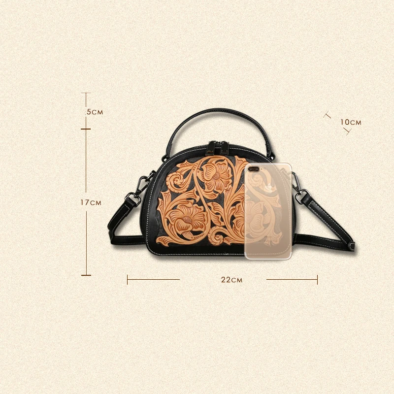 

Bestform Vintage Floral Women Handbag 2020 New Handmade Leather Carving Luxury Shoulder Bags First Layer Cowhide Female Bag