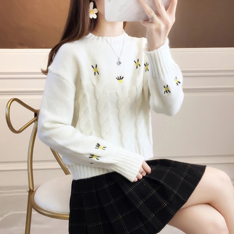 

Женский зимний свитер BOBOKATEER с круглым вырезом, белые женские топы, женские свитера, вязаные свитера, женские зимние толстые свитера