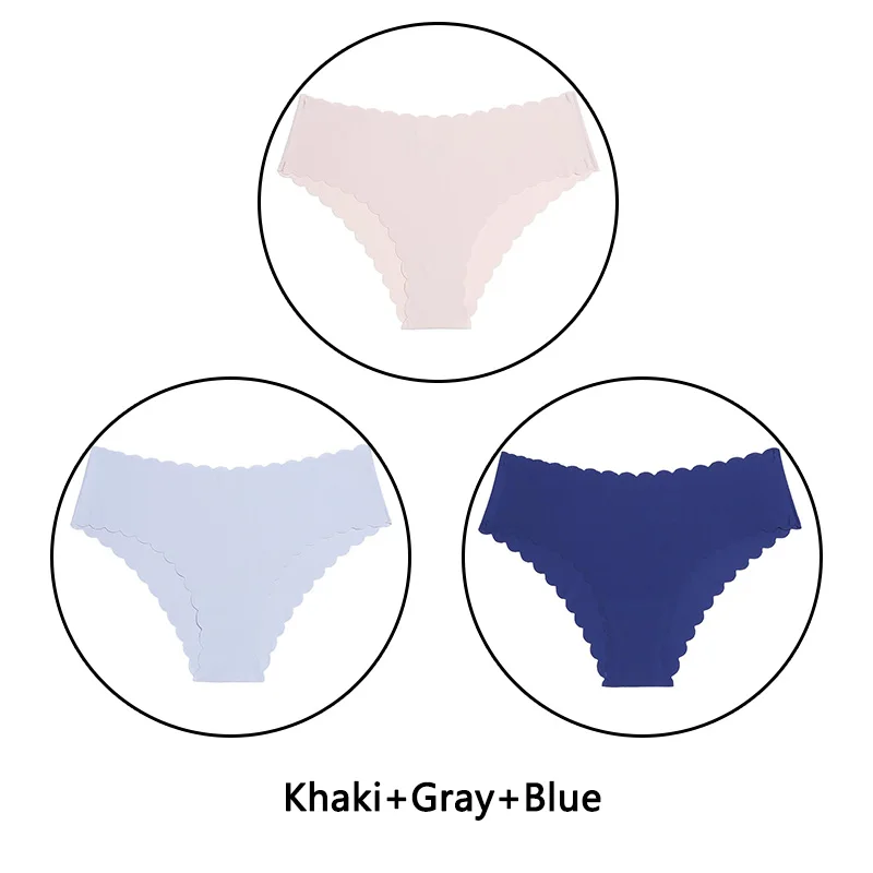 Khaki Gray Blue 3 шт./партия, сексуальные трусики с оборками женский сексуальный бесшовный трусики с низкой посадкой, однотонное мягкое нижнее белье, женские Ультра тонкие трусики, нижнее белье - Цвет: Khaki Gray Blue