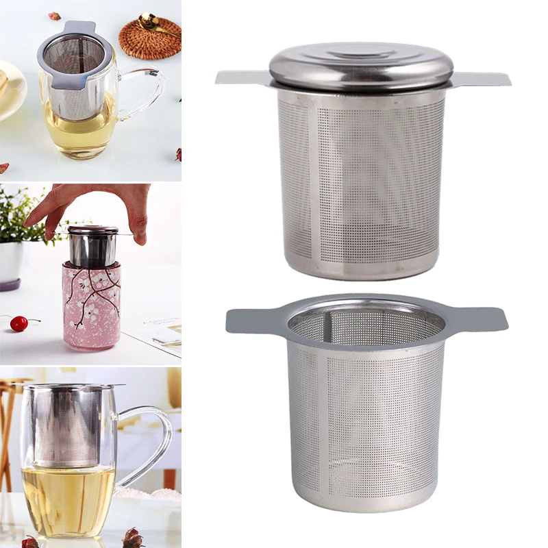 

1pcs Stainless Steel Tea Strainer Mesh Tea Infuser Metal Cup Strainer Loose Leaf Filter with Lid Teapot Kitchen Accessories