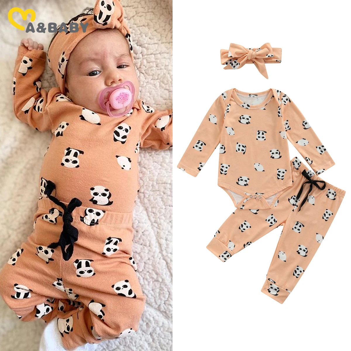 

Ma&Baby 0-24M Newborn Infant Baby Girls Clothes Set Panda Print Romper Pants Headband Outfits Autumn Spring Costumes D84