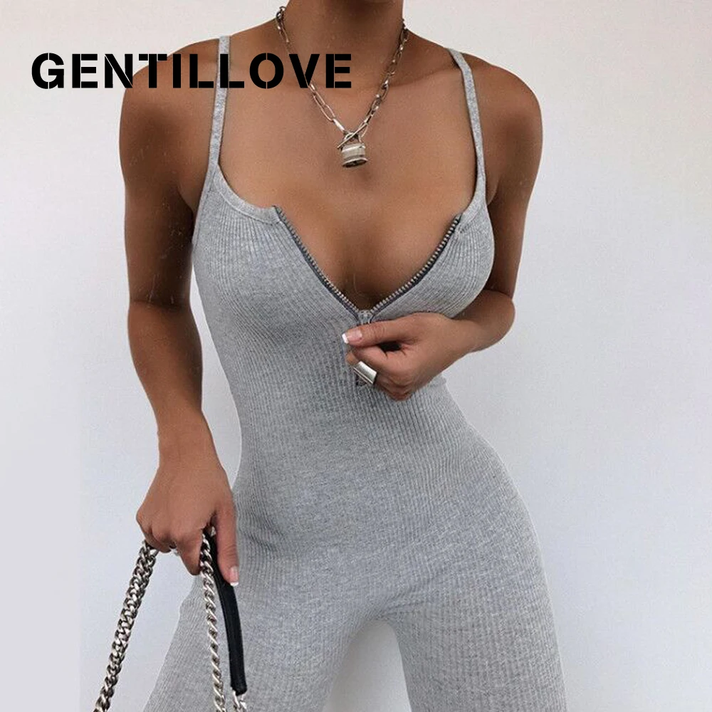 

Gentillove Summer Strap Tight Jumpsuits 2021 Zip Up Party Club Romper Jumpsuits Shorts Sexy Women Black Bodycon Playsuit 2021