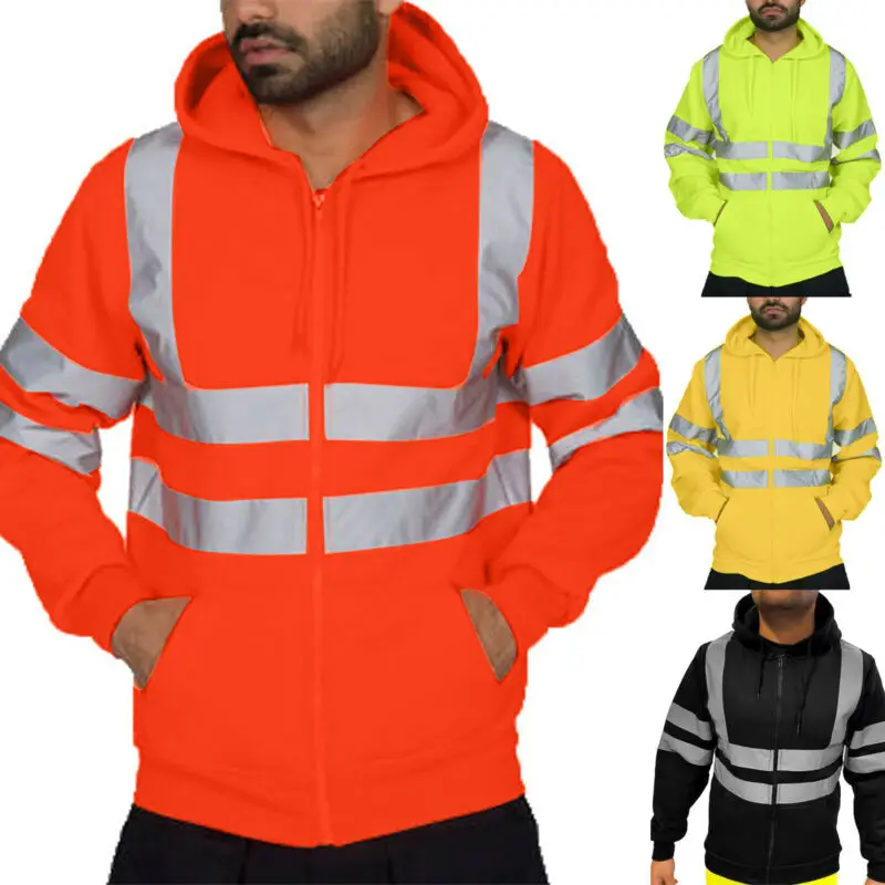 

Men Viz Jacket Visibility Security Work Coats Zip Up Hi Safety Outwear Tops
