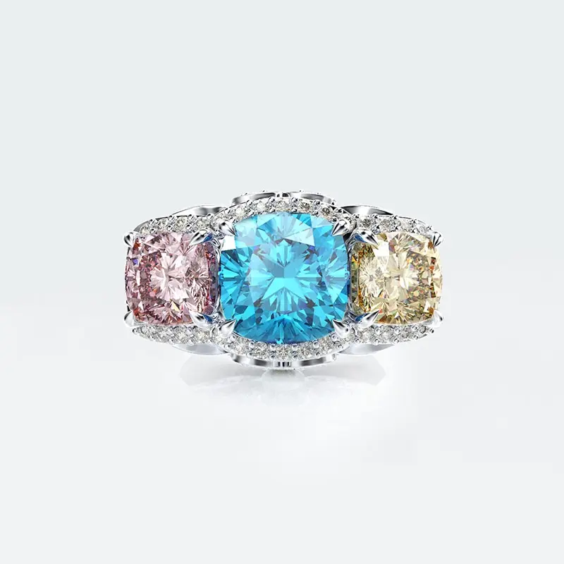 

Jazaz 100% 925 Sterling Silver Pink Blue Yellow 5A+ Zircon Wedding Rings Women Top Quality Wedding Party Fine Jewelry Gift B0350