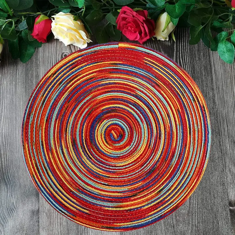 Набор из 4 круглых плетеных салфеток Декоративные разноцветные салфетки для