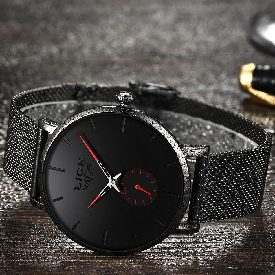 Часы наручные LIGE Мужские кварцевые модные спортивные брендовые Роскошные