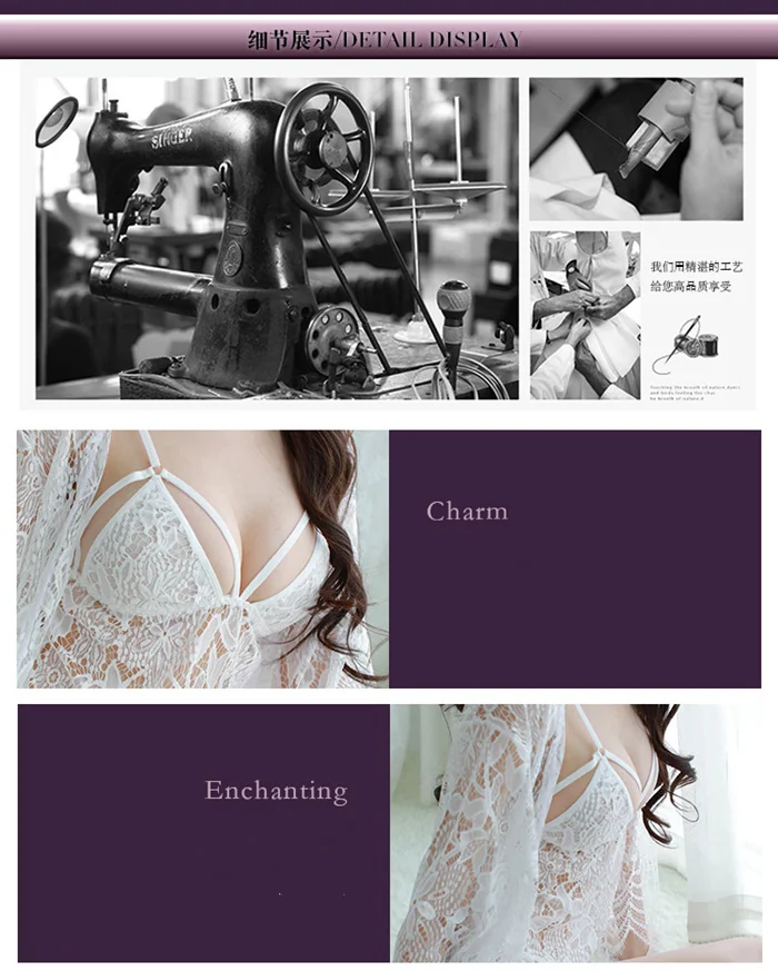 Lace Pajama Set Transparent Lingerie Women Night Gown Babydoll Robe Set Women hollow Femme Sleepwear sexy lingerie mini dress