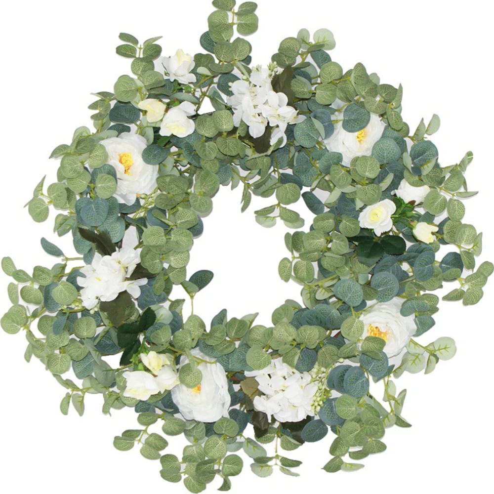 

Artificial Flower Wall Hanging Green Eucalyptus Wreaths Door Round Silk Cloth Rattan Ring Simulation Decoration Leaves