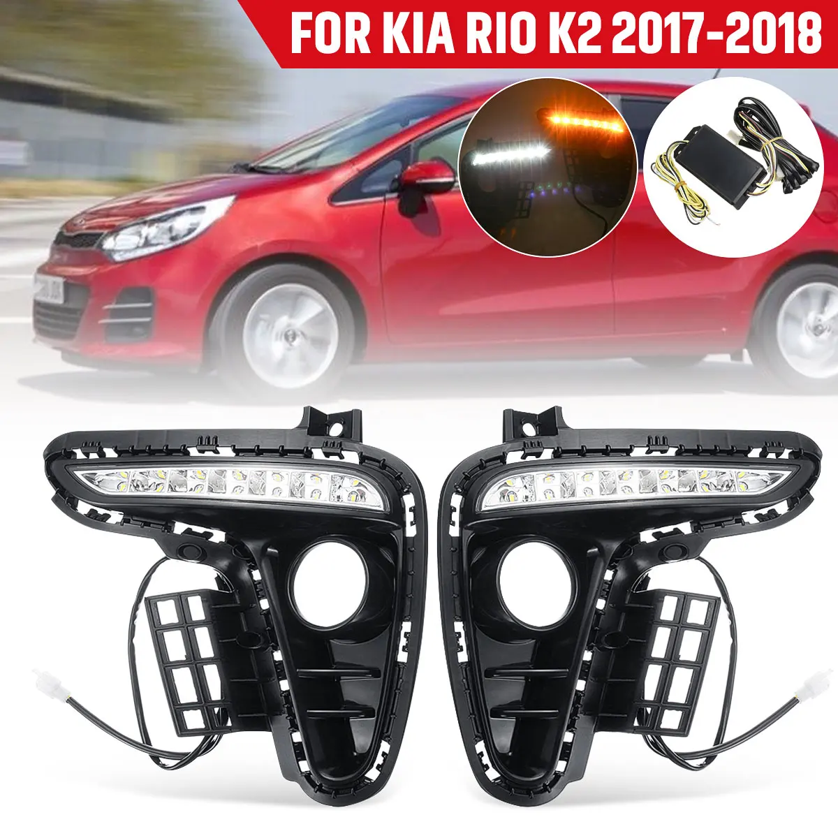 1 пара дневные ходовые огни для Kia Rio 2017 2018 желтый Поворотная сигнальная лампа