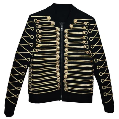 100% настоящая мужская Роскошная золотая отделка шнура черная куртка в стиле