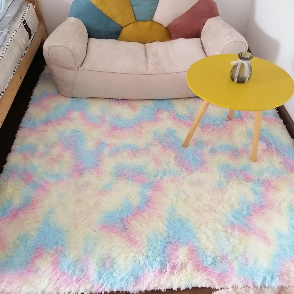 

Long Hair Living Room Carpet Sofa Coffee Table Rug Bedroom Room Bay Window Bedside Carpet Luxury Furry Baby Nursery Decor Rug