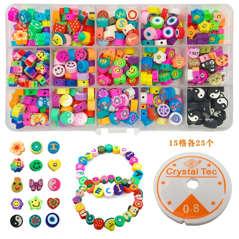 

Mixed Soft Clay Perforated Slice Smiling Face Fruit Flat Bead Elastic Rope DIY Bracelet Necklace Accessories for Jewelry Making