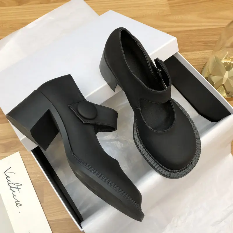 

Женские Туфли Мэри Джейн, черные кожаные туфли на плоской платформе, с пряжкой, на низком каблуке, обувь для весны и осени, 2021