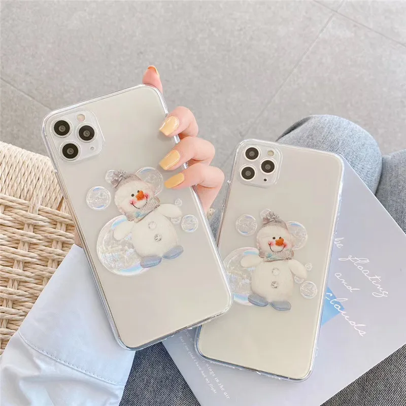

Cartoons Christmas plush snowman transparent silicon phone Case For iPhone 11 Pro Max X XS XR 7 8 plus SE 2020 soft Cover gift