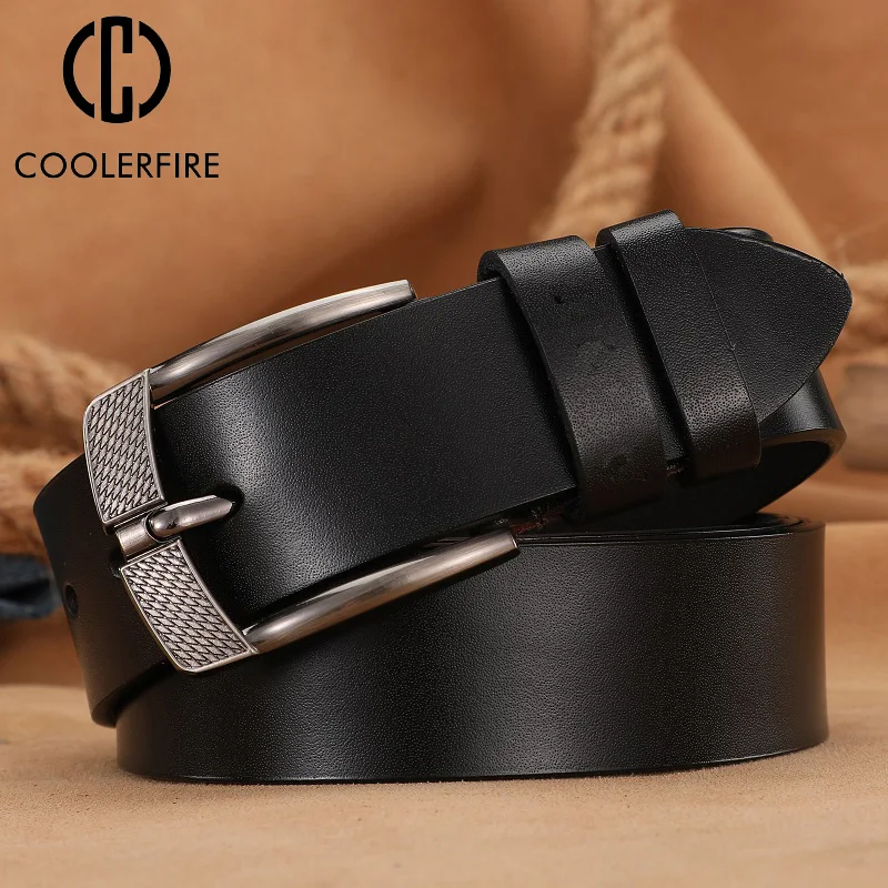 

Men's Belts Buckle For Jeans Cowskin Casual Business Cowboy Male High Quality Waistband Genuine Leather Fashion Designer AHQ2101