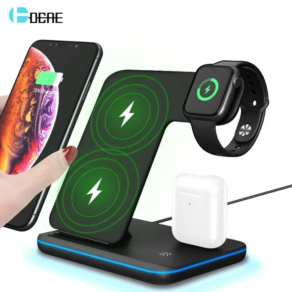 Беспроводное зарядное устройство DCAE 3 в 1 QI для iPhone 11 XS XR 8 Samsung S10 S20 15 Вт док станция