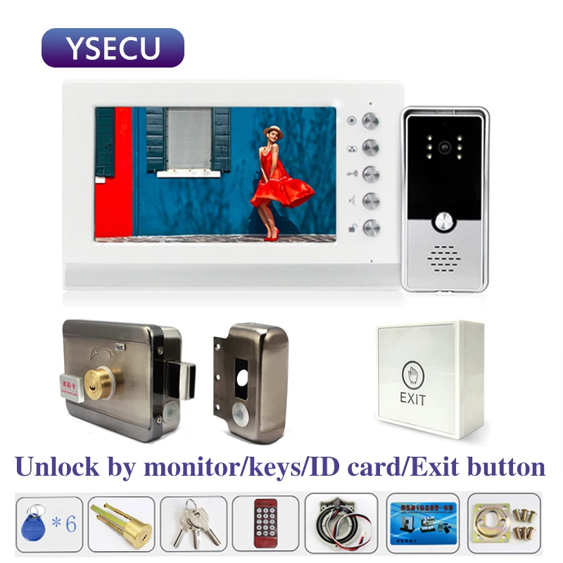 YSECU 7 дюймовый 1000TVL HD видеодомофон с замком для квартиры домашний электрический