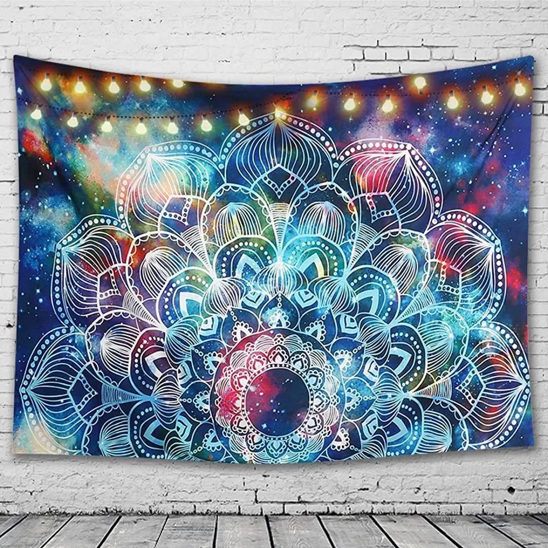 

GeeRic Tapestry Mandala Bohemian Tapestry Mandala Flower on Colorful Universe Nebula Background Wall Hanging Psychedelic