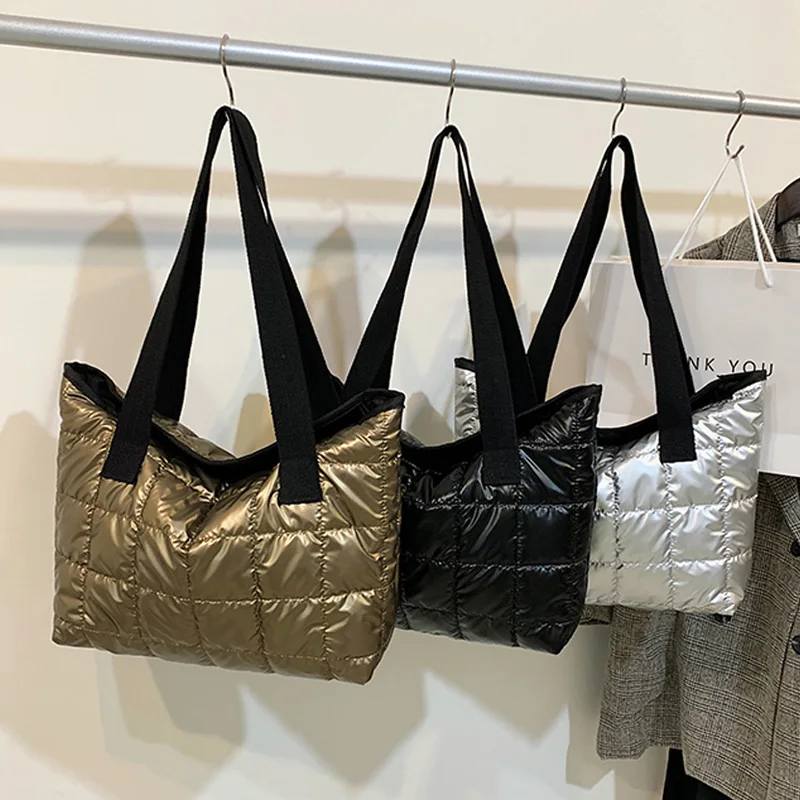 

Роскошные Дизайнерские дамские вместительные хлопковые сумочки, новинка зимы 2021, модные сумки-тоуты, вместительная пуховая сумка через пле...